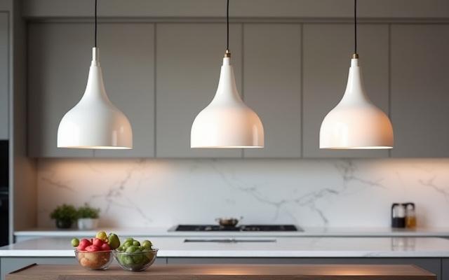 Modern pendant lights over a kitchen island