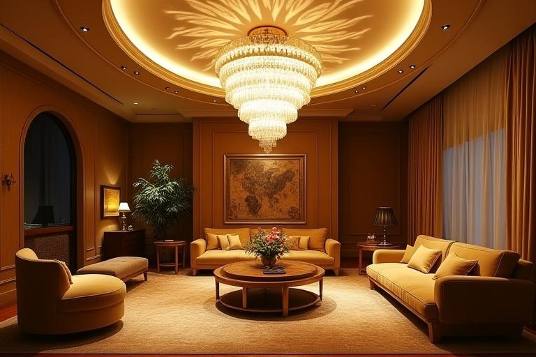 Luxurious living room illuminated by a Mulbust chandelier